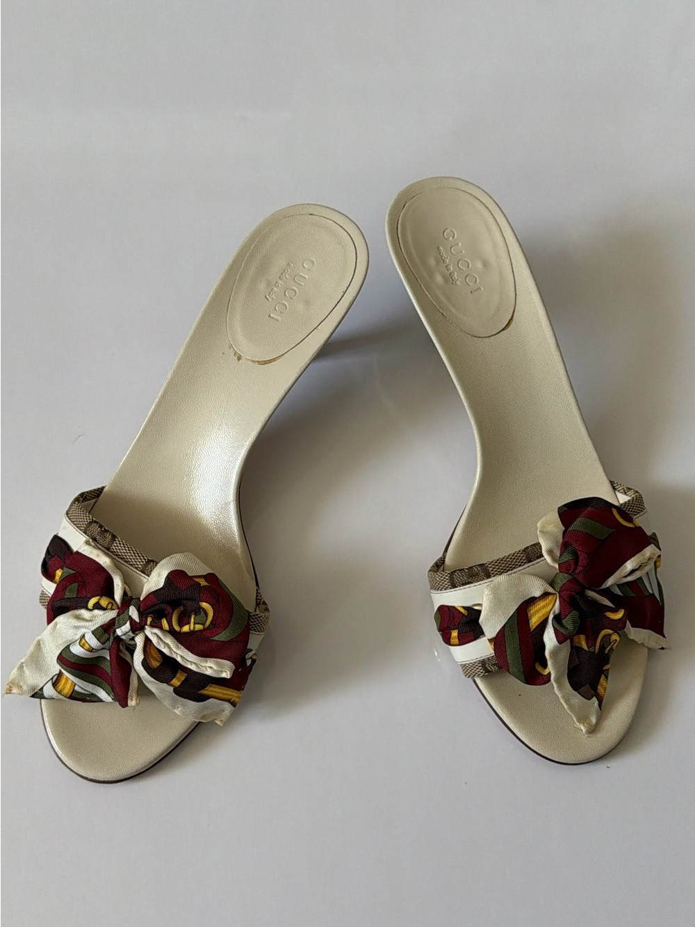 Gucci Positano Silk Scarf Bow Mules